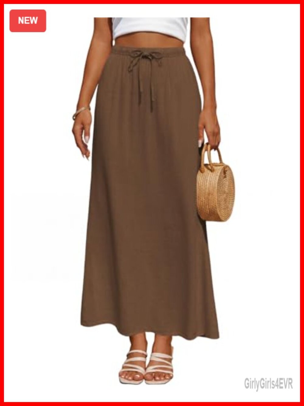 Linen Maxi Skirt High Waist Drawstring Back Slit Casual Long Skirt